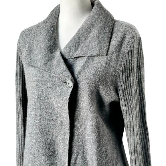 TWEEDS Womens Small Gray 100% Wool Cardigan Sweater Button Ribbed Raglan Sleeves - Picture 1 of 7